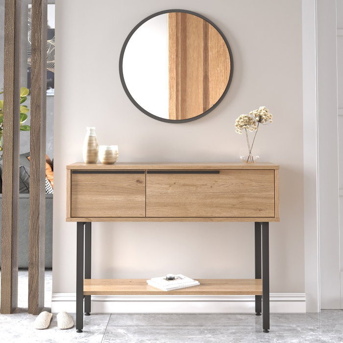 Hanah Home On12-S Aparador de Nogal con Espejo 100x76x29.5cm Tablero Melamina Patas Metal